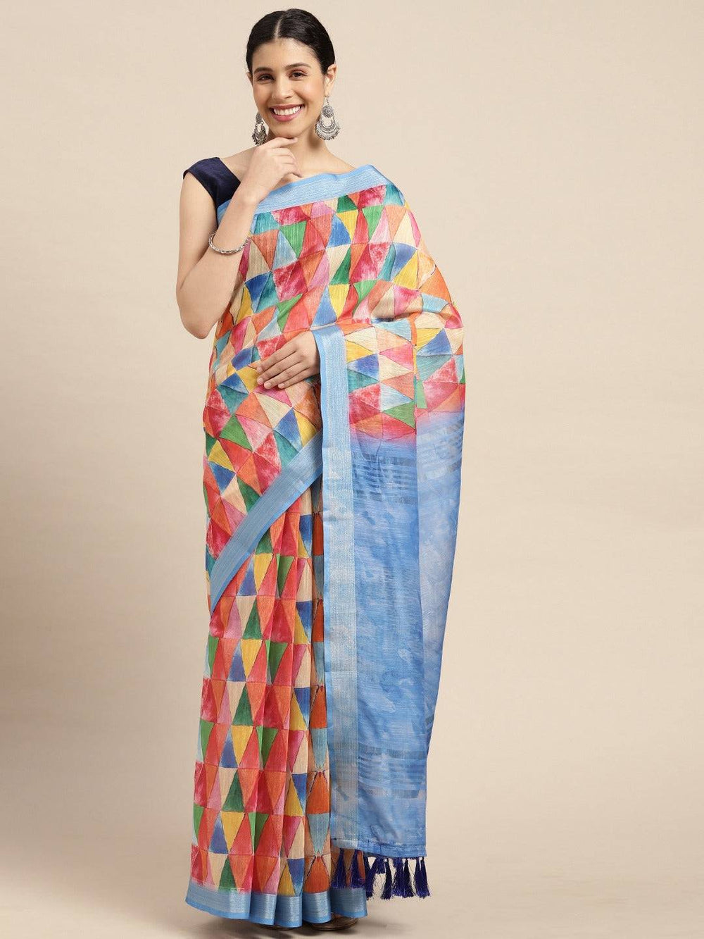 Digital Block Print Desine Soft Linen Saree