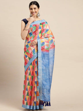 Digital Block Print Desine Soft Linen Saree