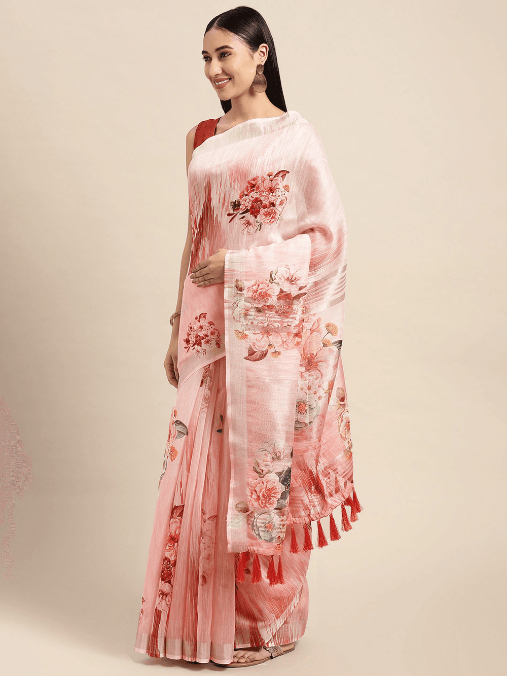  Digital Flower Print Desine Soft Linen Saree