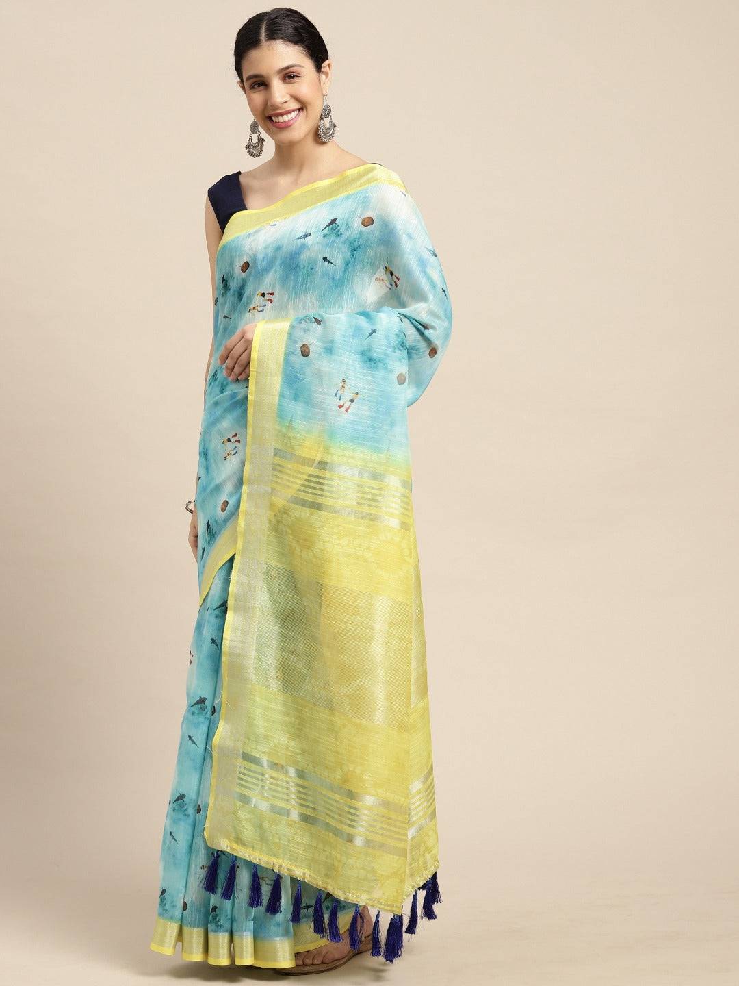 Digital Flower Print Desine Soft Linen Saree