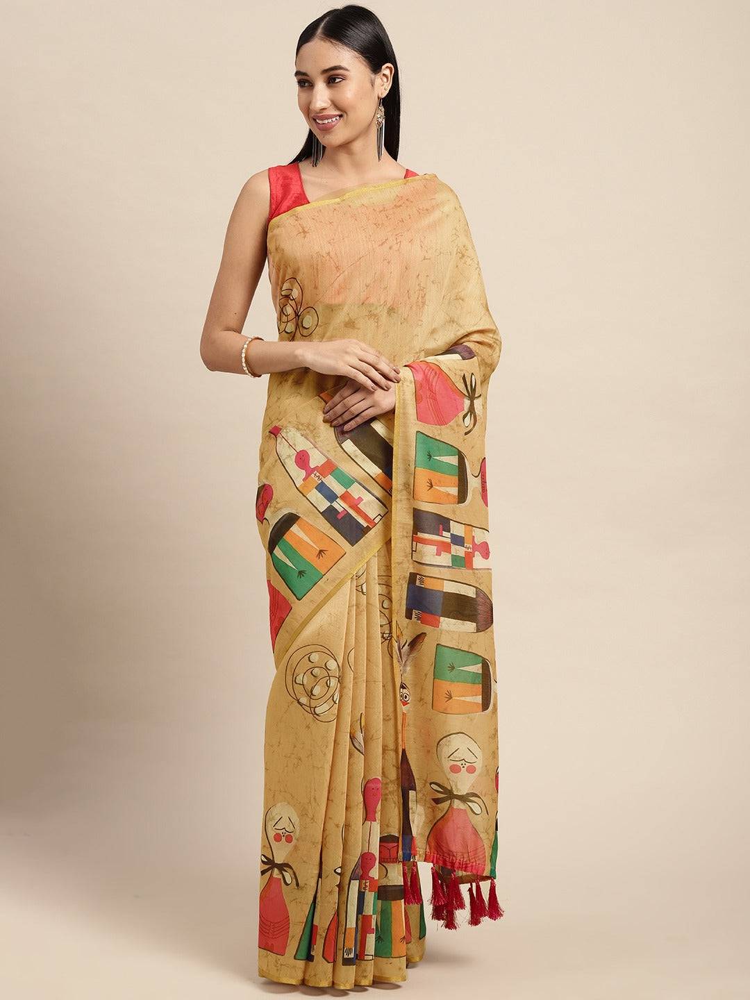  Digital Print Kalamakri Desine Soft Linen Saree