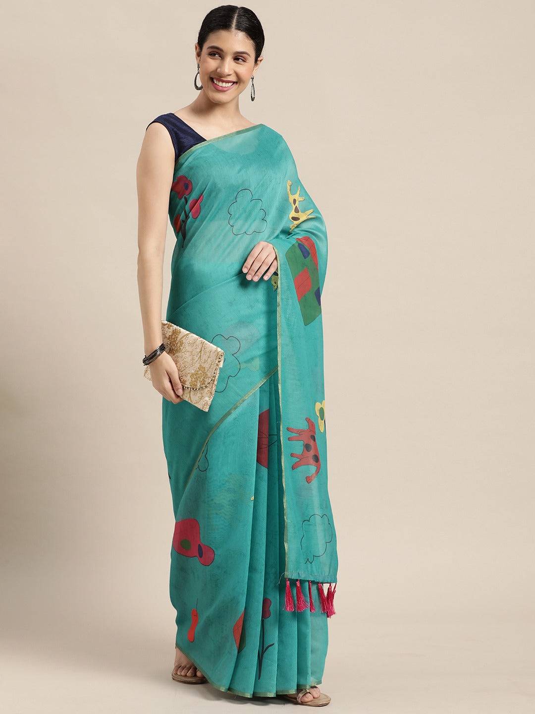  Digital Print Kalamakri Desine Soft Linen Saree