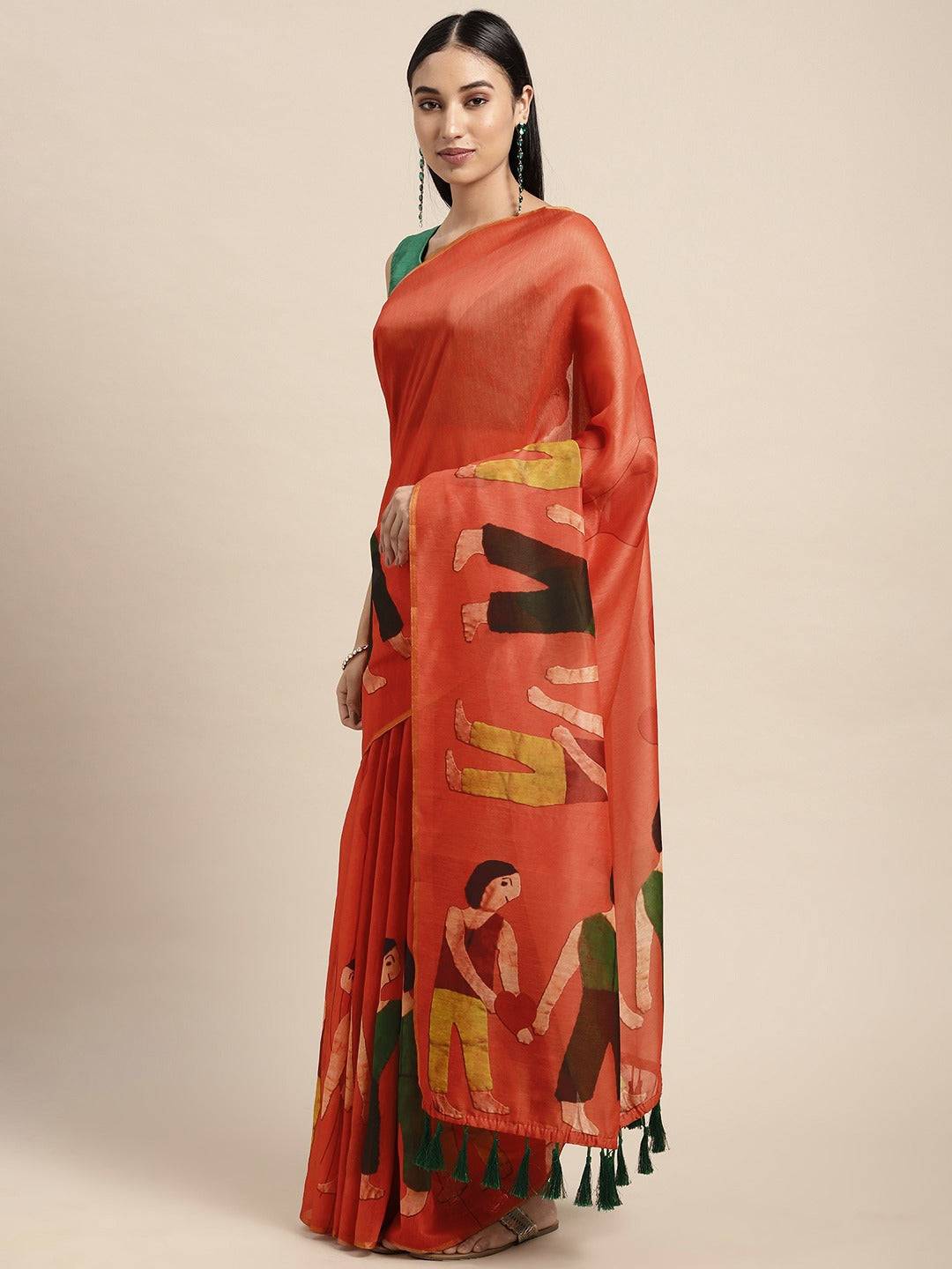  Digital Print Kalamakri Desine Soft Linen Saree