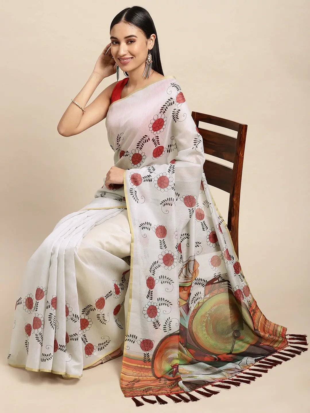 Digital Print Kalamakri Desine Soft Linen Saree