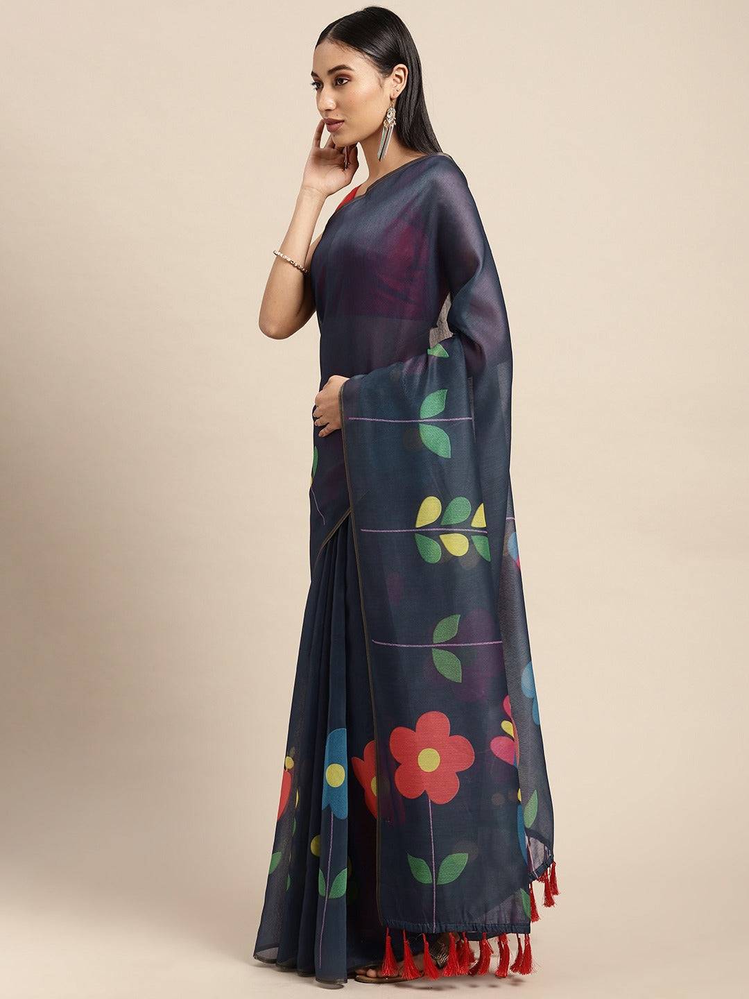  Digital Print Kalamakri Desine Soft Linen Saree